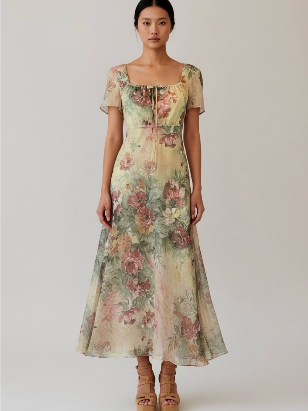 Vintage 90s Romantic Floral Bias Cut Fairy Grunge Maxi Dress | M